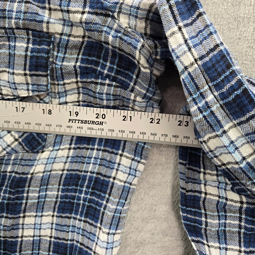 KUT Women Top Large Blue Tartan Plaid Snap Button Up Pockets Long Sleeve READ - Picture 7 of 11
